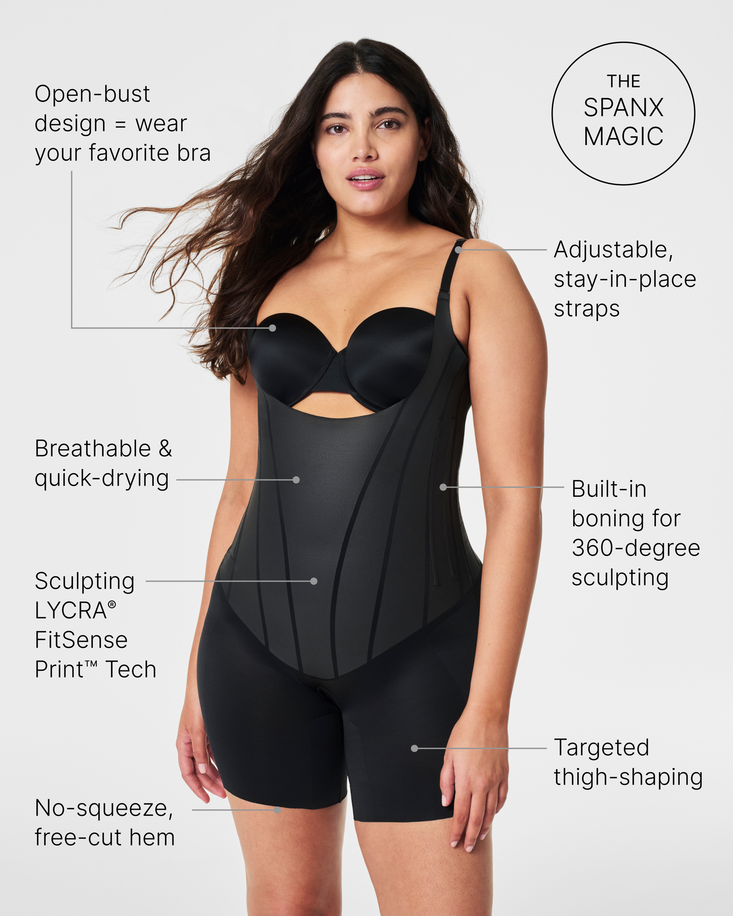 LUKUSAFIsupersculpt™ TotalContour Open-Bust Mid-Thigh Bodysuit