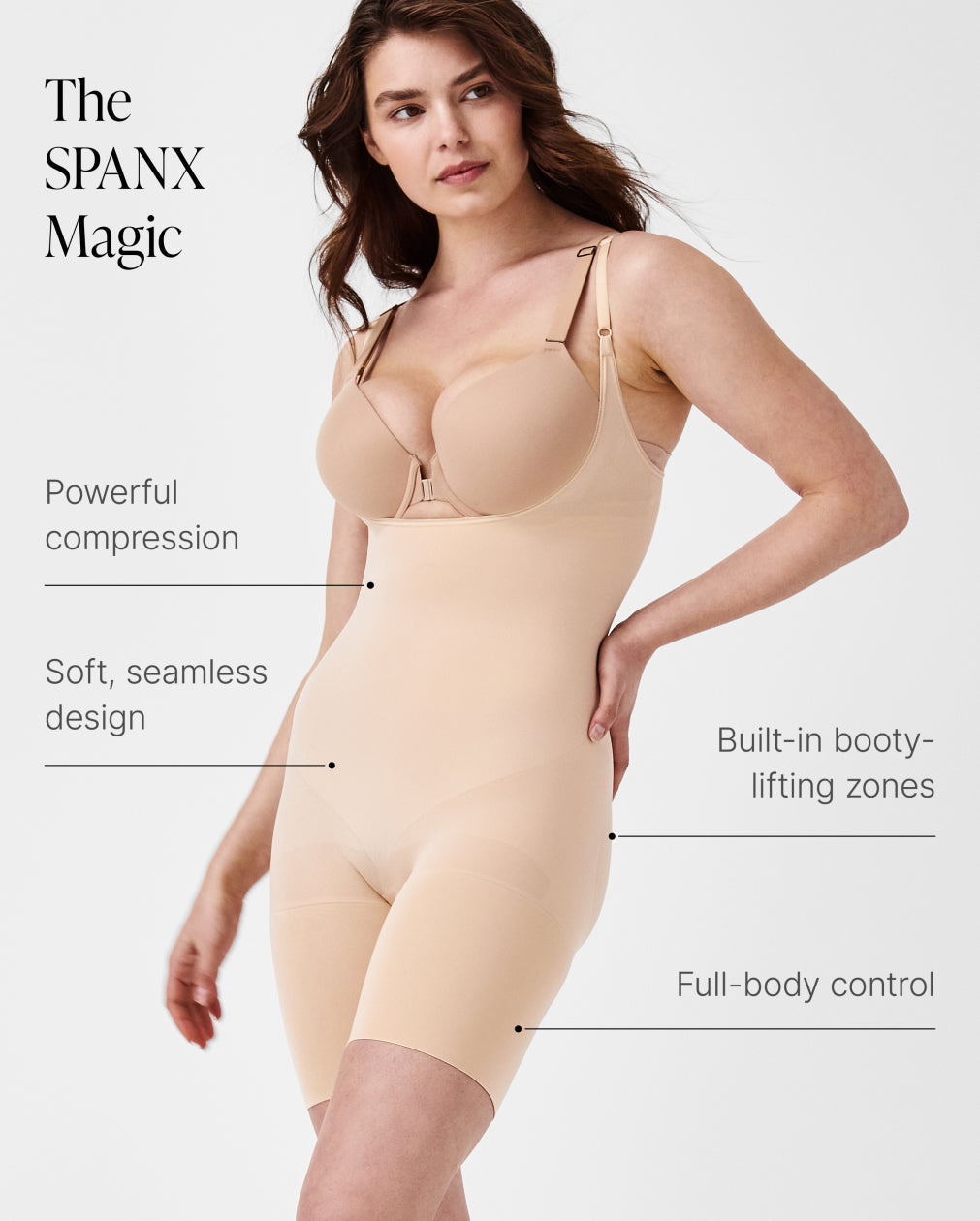 LUKUSAFIscuplt™ Seamless Power Open-Bust Mid-Thigh Bodysuit